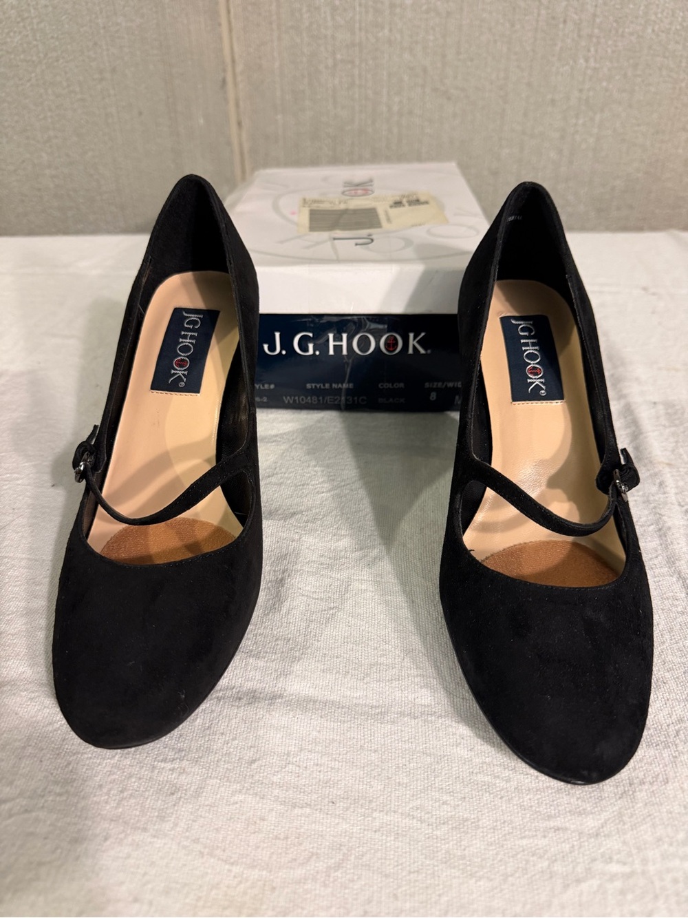 J. G. Hook Black Suede Mary Jane Pumps with Ankle Strap